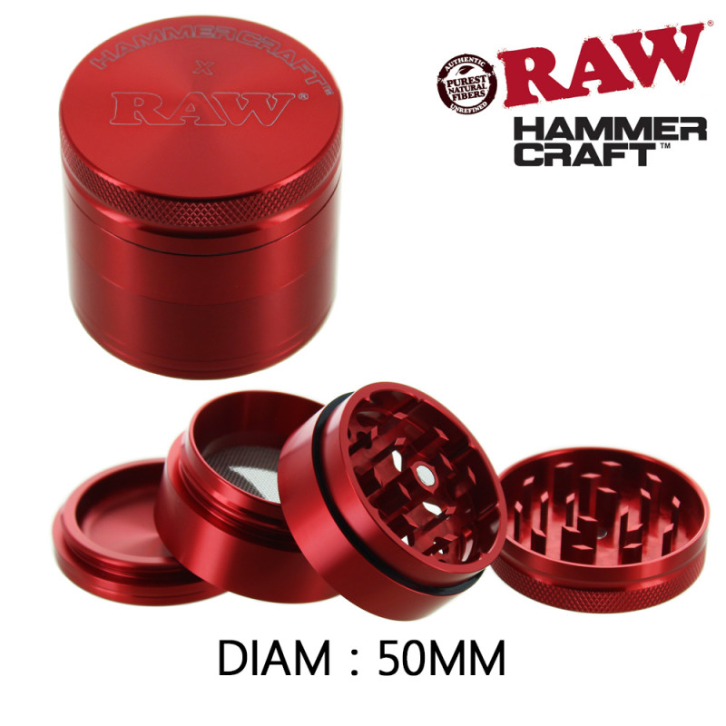 Grinder Alu Rouge "Raw x Hammercraft" - 4 parties - 50mm Grinder Alu Rouge "Raw x Hammercraft" - 4 parties - 50mm
