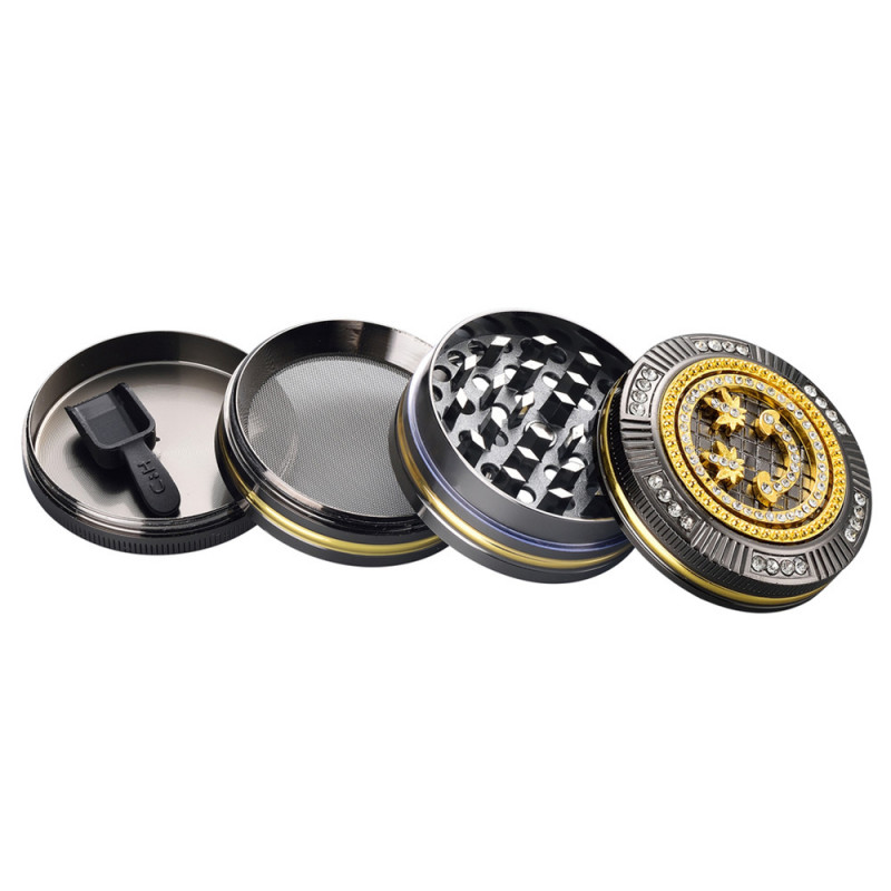 Grinder Pollinator Coffret Cadeau Métal Diamants Feuille Face - 50 mm