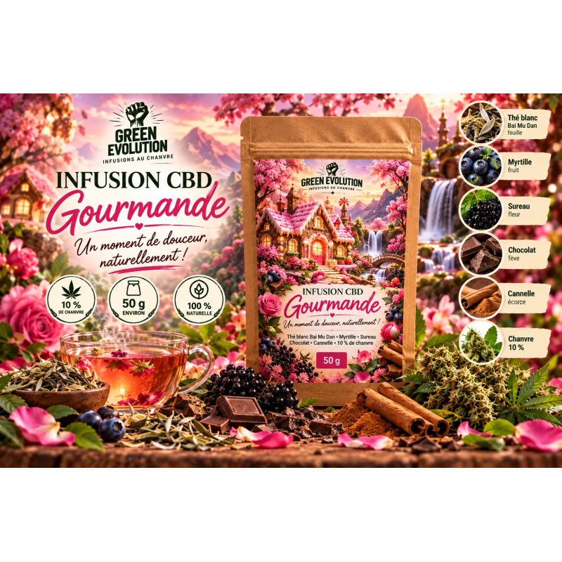 Infusion CBD Gourmande 50 g – Chocolat | Green Evolution