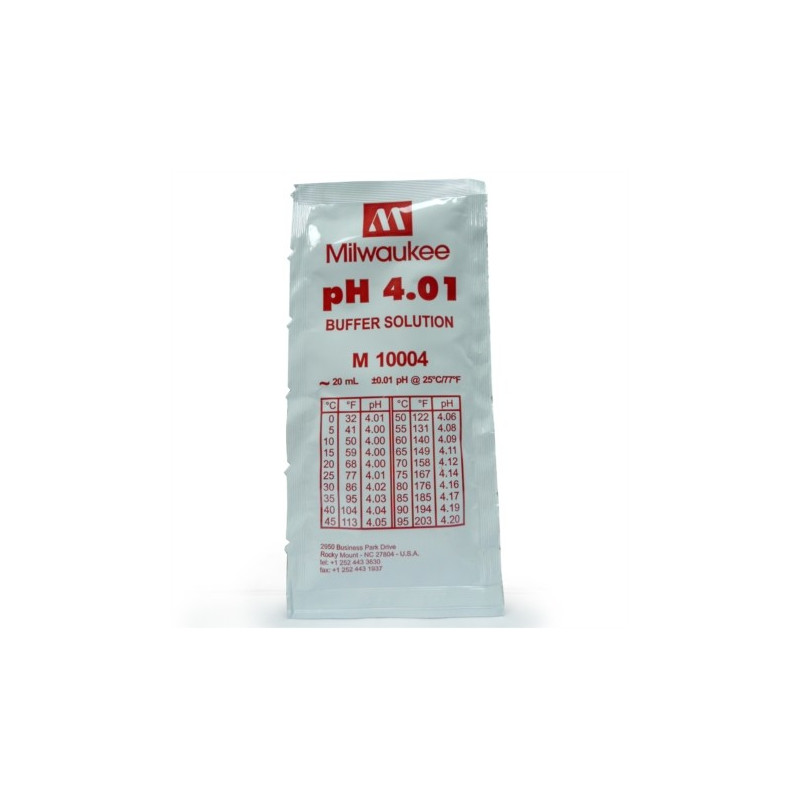 Solution d'étalonnage pH 4.01 Milwaukee - sachet 20 ml Solution d'étalonnage pH 4.01 Milwaukee - sachet 20 ml