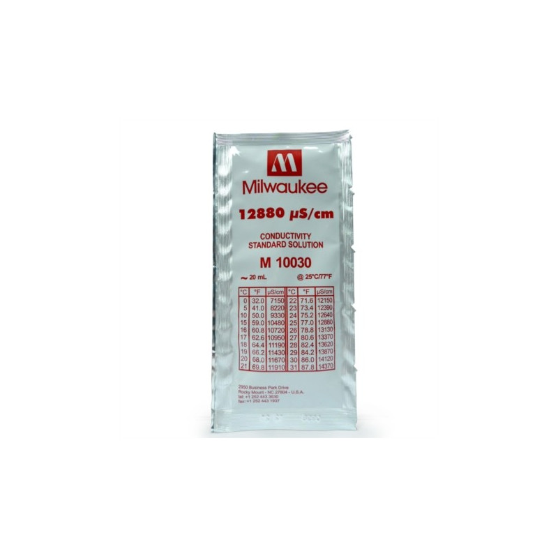 Solution EC milwaukee 12,880 µS/cm - sachet 20 ml Solution EC milwaukee 12,880 µS/cm - sachet 20 ml